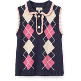 COPENHAGEN COLORS Navy/Soft Pink/Blossom Pink Comb. Argyle Vest M/ Deco