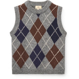 COPENHAGEN COLORS Grey Mel./Dk. Brown/Navy Comb. Argyle Strikket Vest