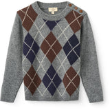 COPENHAGEN COLORS Grey Mel./Dk. Brown/Navy Comb. Argyle Strikket Pullover