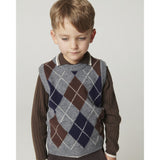 COPENHAGEN COLORS Grey Mel./Dk. Brown/Navy Comb. Argyle Strikket Vest