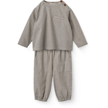 COPENHAGEN COLORS Brown/Sky Check Comb. Checkered Baby Sæt M/ Skjorte & Bukser