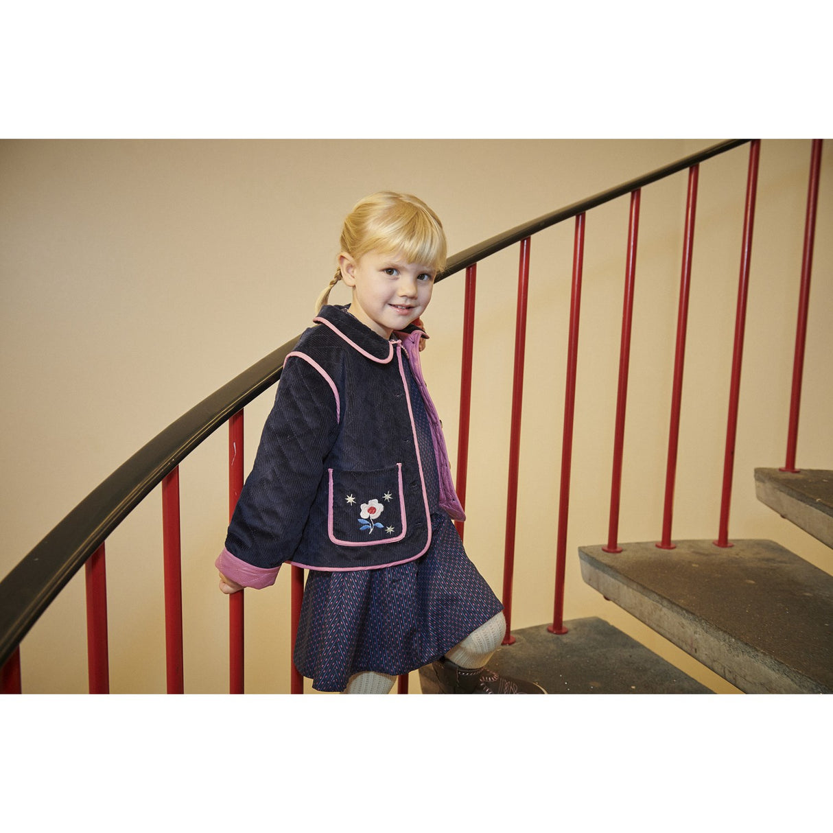 COPENHAGEN COLORS Navy Quiltet Corduroy Jakke M/ Embroidery