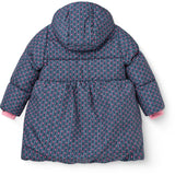 COPENHAGEN COLORS Navy Flower Aop Puffer Long Flæse Jakke M/ Teddy Lining