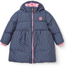 COPENHAGEN COLORS Navy Flower Aop Puffer Long Flæse Jakke M/ Teddy Lining