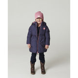 COPENHAGEN COLORS Navy Flower Aop Puffer Long Flæse Jakke M/ Teddy Lining