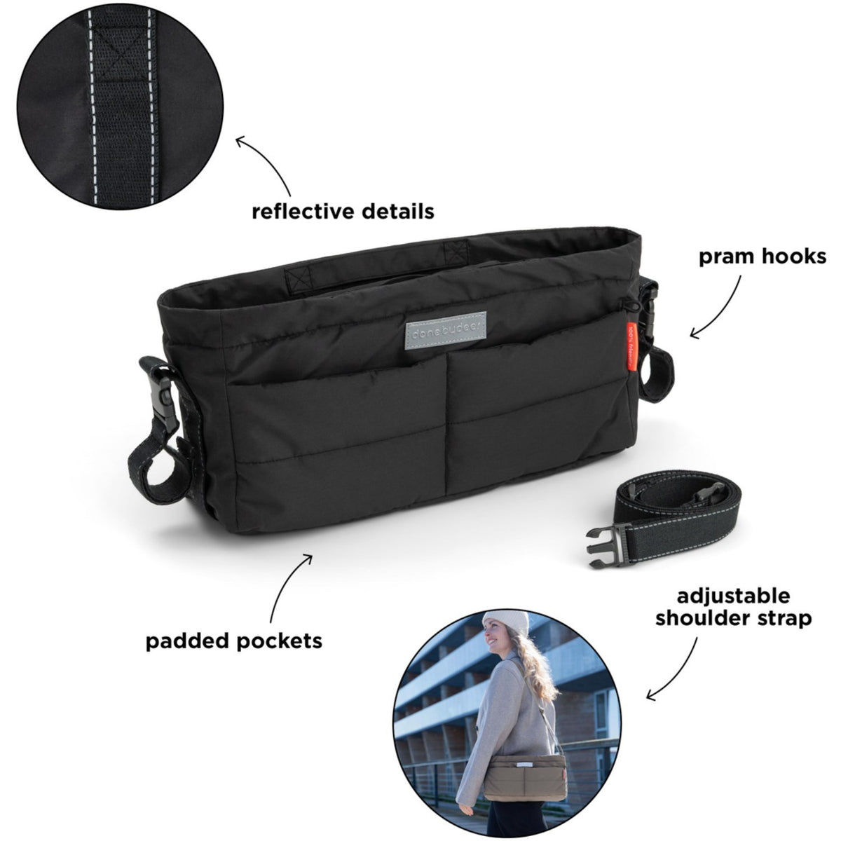 DonebyDeer Black Stroller Organiser
