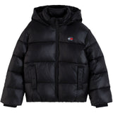Tommy Hilfiger Black-Black Hooded Shiny Puffer Jakke