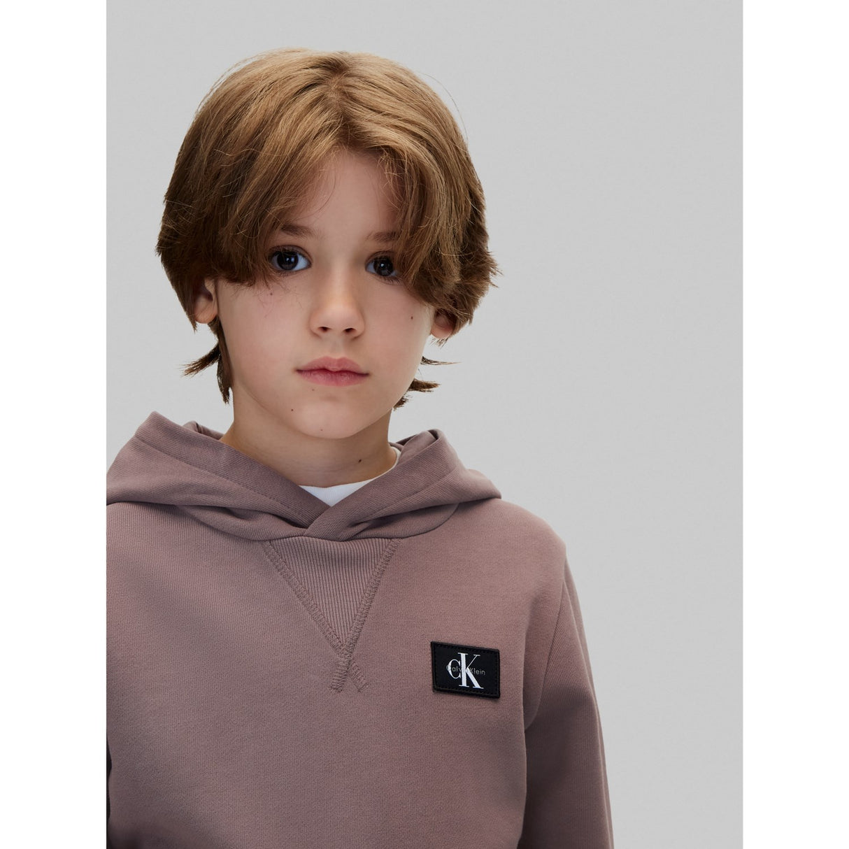 Calvin Klein Iron-Grey Monologo Badge Hættetrøje