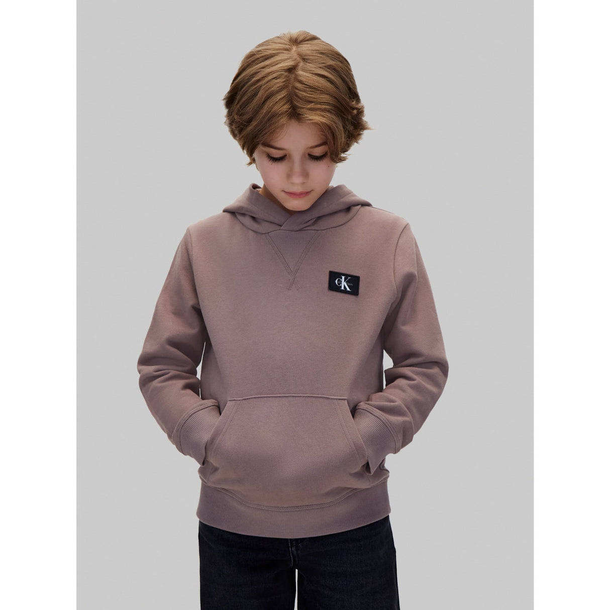 Calvin Klein Iron-Grey Monologo Badge Hættetrøje