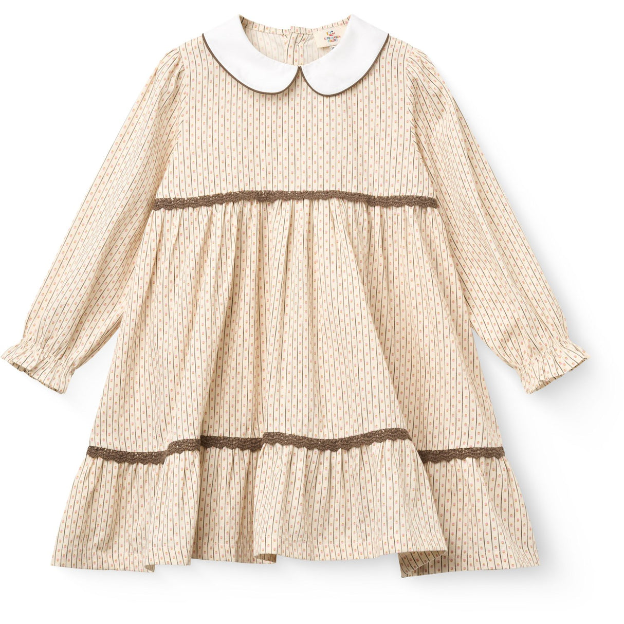 COPENHAGEN COLORS Sand Flower Print Aop Kjole M/ Lace Piping Og Poplin Krave