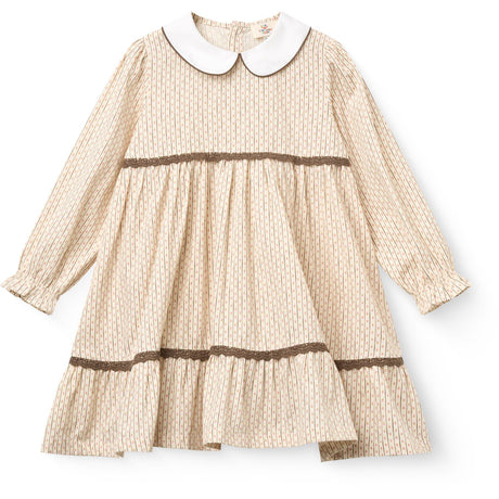 COPENHAGEN COLORS Sand Flower Print Aop Kjole M/ Lace Piping Og Poplin Krave