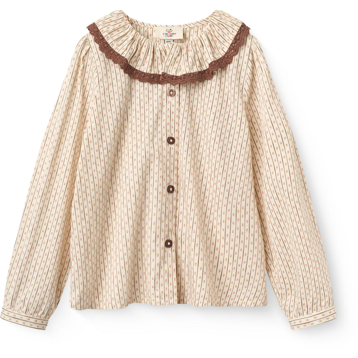 COPENHAGEN COLORS Sand Flower Print Aop Skjorte M/ Flæse & Lace Piping