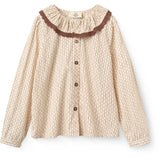 COPENHAGEN COLORS Sand Flower Print Aop Skjorte M/ Flæse & Lace Piping