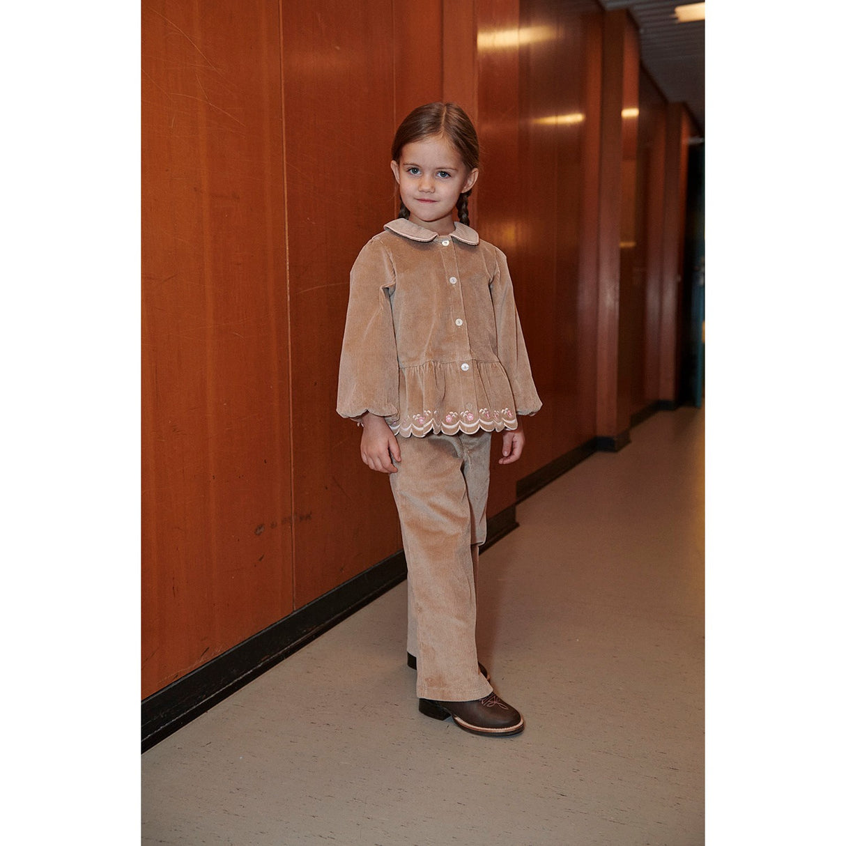 COPENHAGEN COLORS Beige Corduroy Bluse M/ Emb.