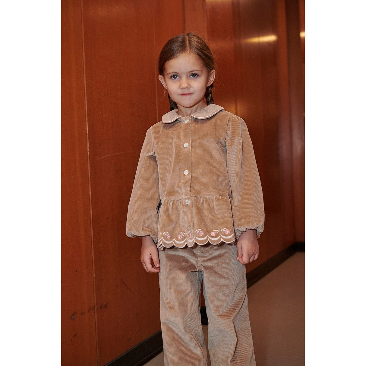 COPENHAGEN COLORS Beige Corduroy Bluse M/ Emb.