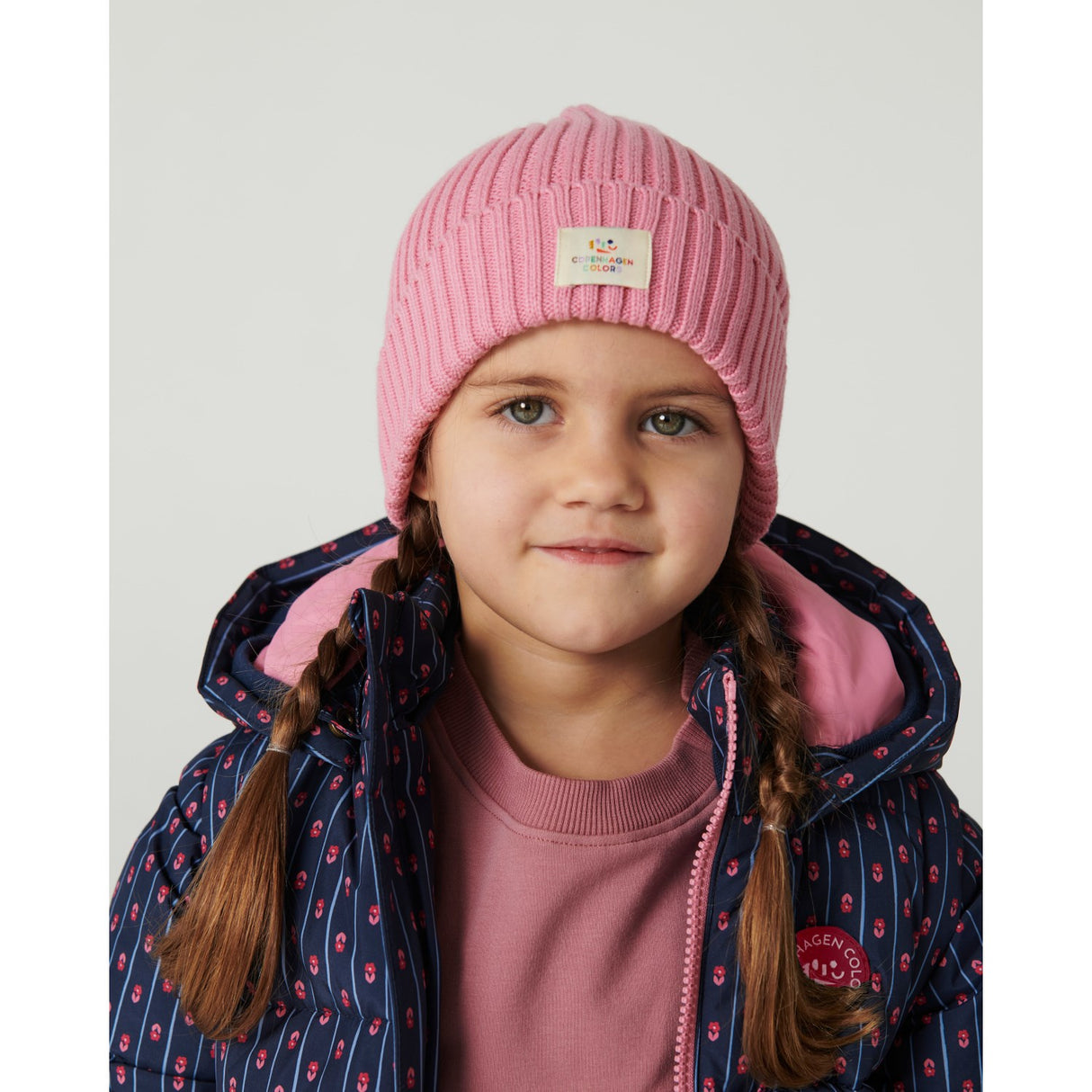 COPENHAGEN COLORS Navy Flower Aop 2 I 1 Puffer Jakke M/ Removable Ærmer