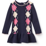 COPENHAGEN COLORS Navy/Soft Pink/Blossom Pink Comb. Argyle Kjole M/ Deco