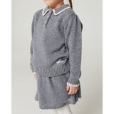 COPENHAGEN COLORS Grey Melange Comb. Cashmere Bluse M/ Krave & Tæppe Stitch