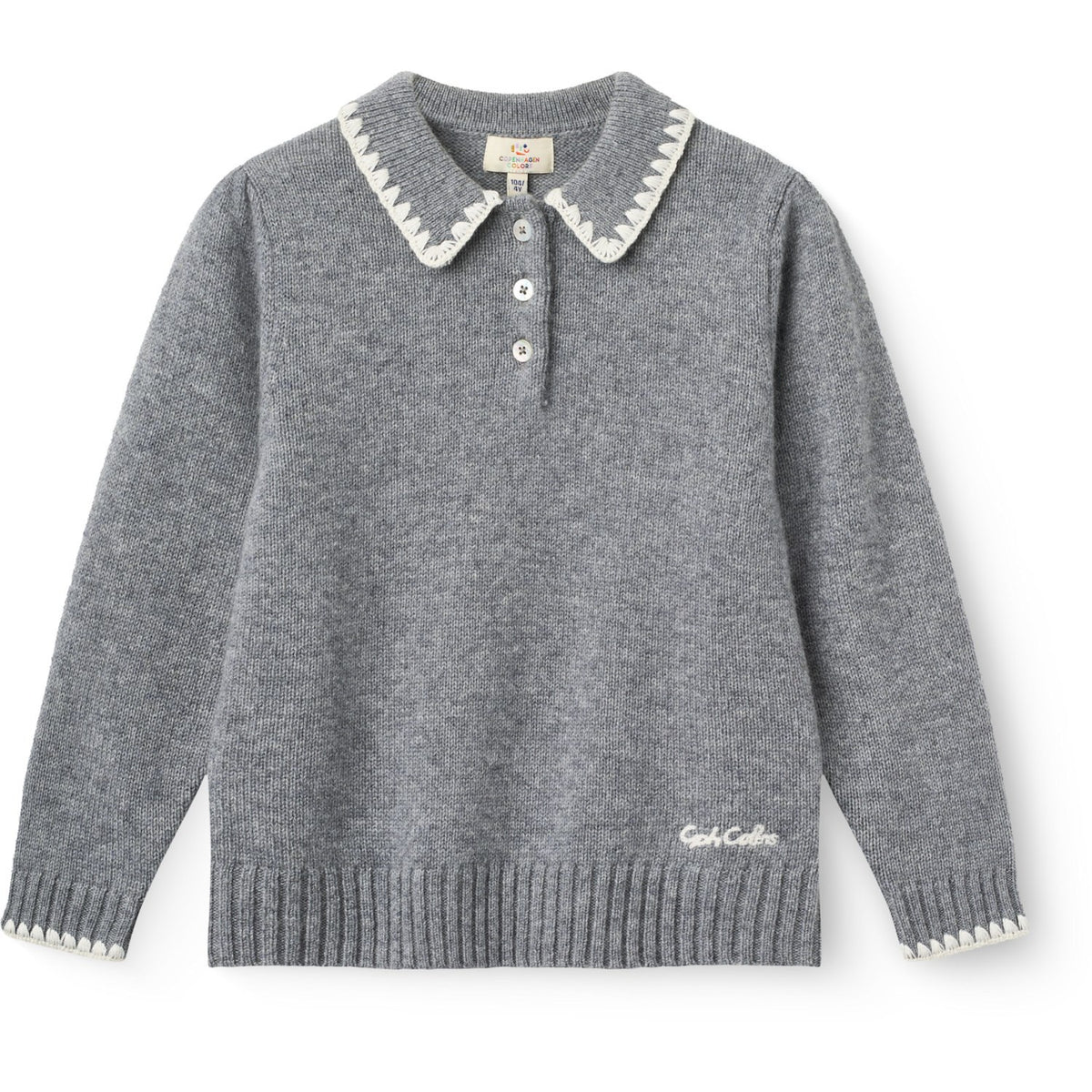COPENHAGEN COLORS Grey Melange Comb. Cashmere Bluse M/ Krave & Tæppe Stitch