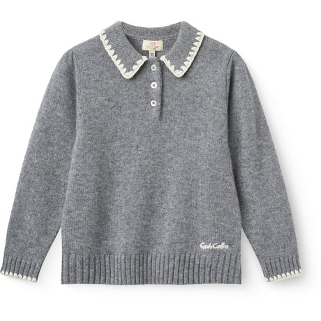 COPENHAGEN COLORS Grey Melange Comb. Cashmere Bluse M/ Krave & Tæppe Stitch