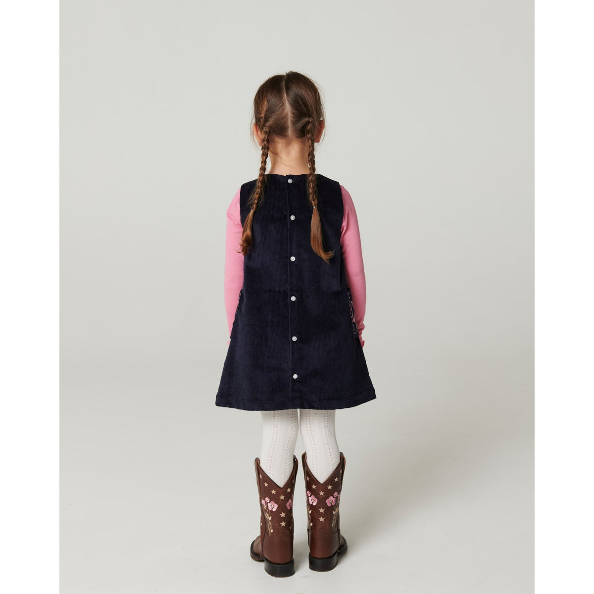 COPENHAGEN COLORS Navy Corduroy Kjole M/ Embroidery