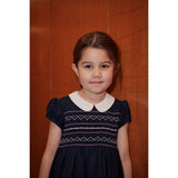 COPENHAGEN COLORS Navy Comb. Kjole M/ Handmade Smock Embroidery