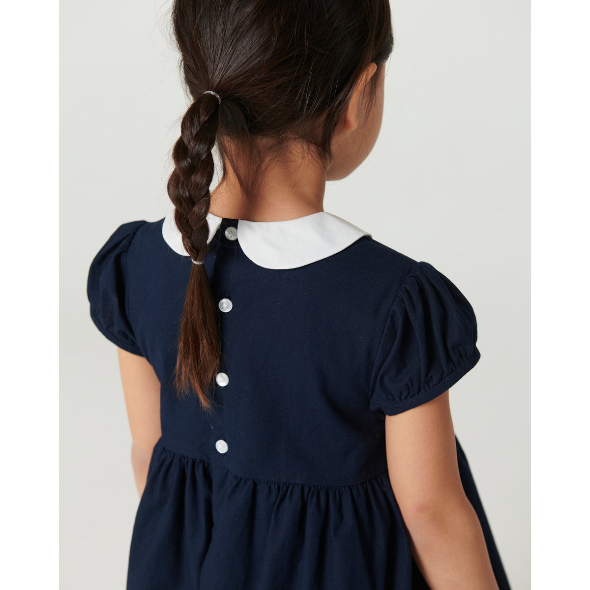 COPENHAGEN COLORS Navy Comb. Kjole M/ Handmade Smock Embroidery