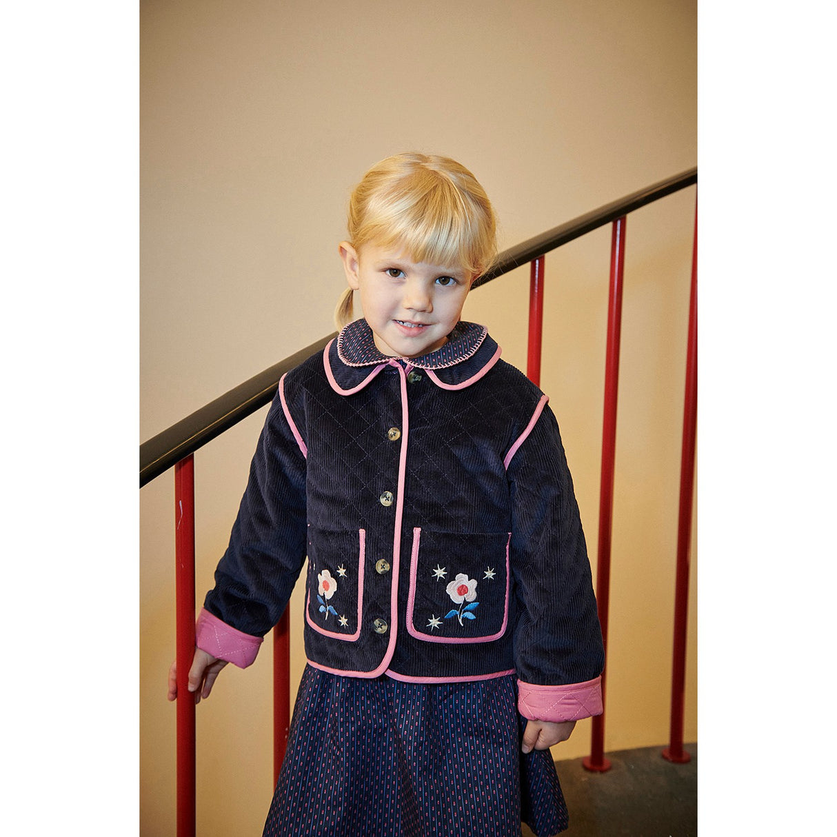COPENHAGEN COLORS Navy Quiltet Corduroy Jakke M/ Embroidery