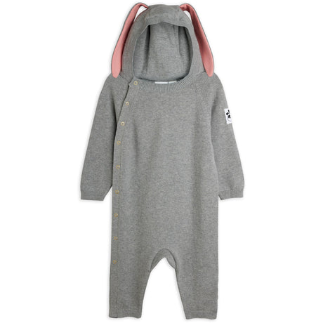Mini Rodini Grey Melange Rabbit Ear Fine Strik Baby Buksedragt
