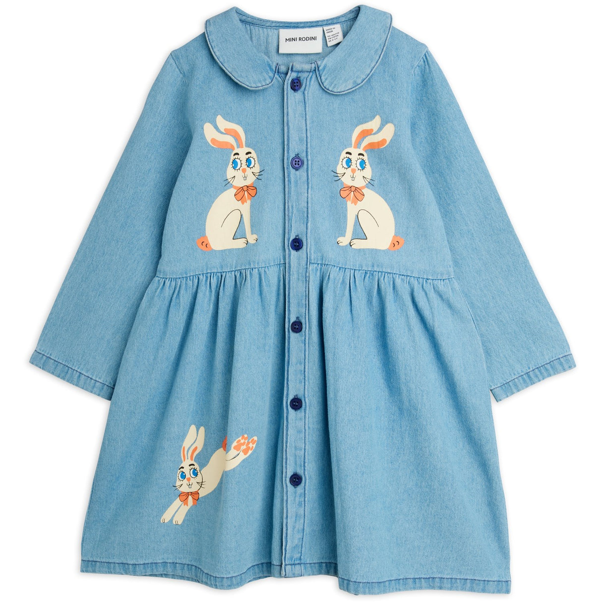 Mini Rodini Blue Lw Denim Rabbit Sp Woven Kjole