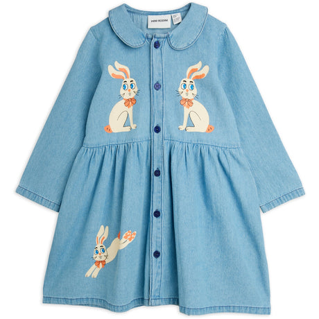 Mini Rodini Blue Lw Denim Rabbit Sp Woven Kjole