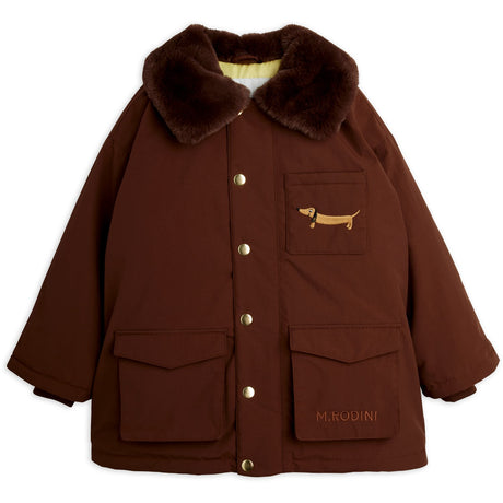 Mini Rodini Brown Vatteret Nylon Parka Med Faux Pels Krave
