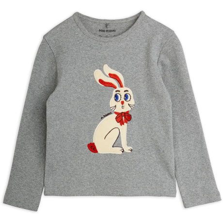 Mini Rodini Grey Melange Rabbit Application Ls Top