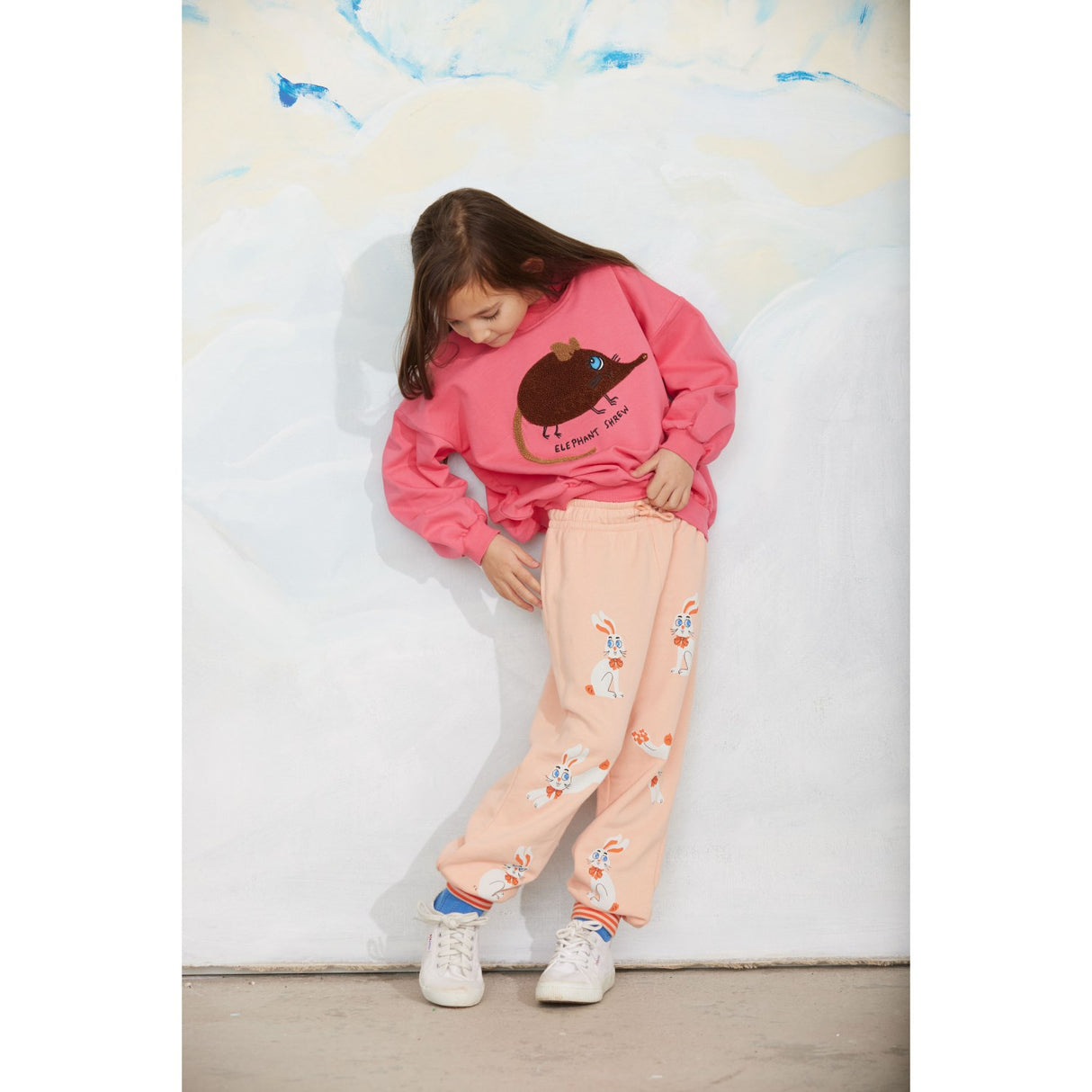 Mini Rodini Pink Elephant Shrew Chenille Sweatshirt