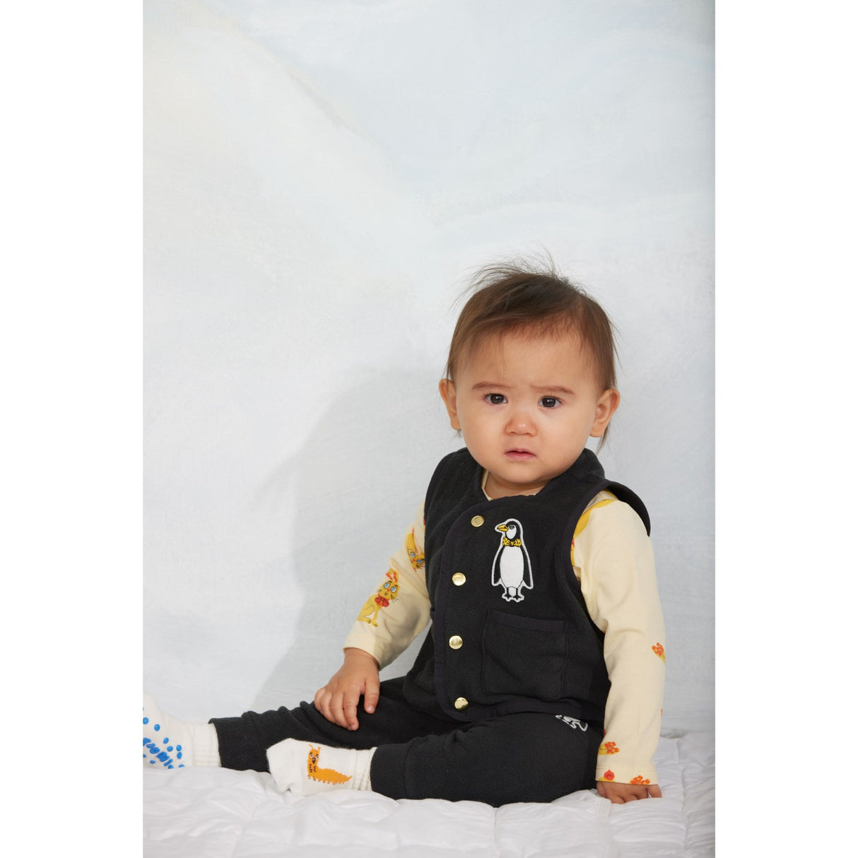 Mini Rodini Black Penguin Patch Microfleece Vest
