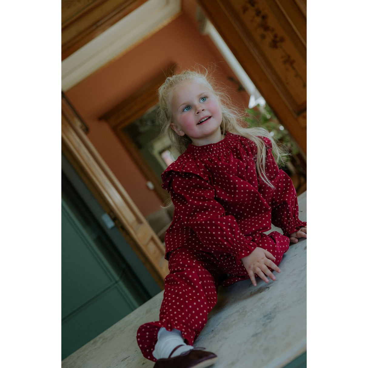 Fliink Red Bud Dot Dolly Dot Bluse
