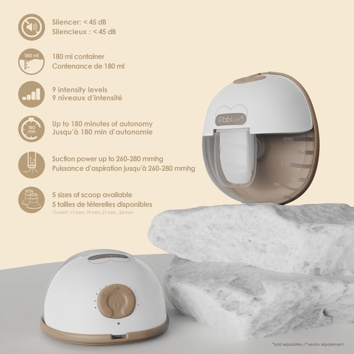 bblüv White/Beige Portable Elektrisk Dobbelt Breast Pump Med Heating