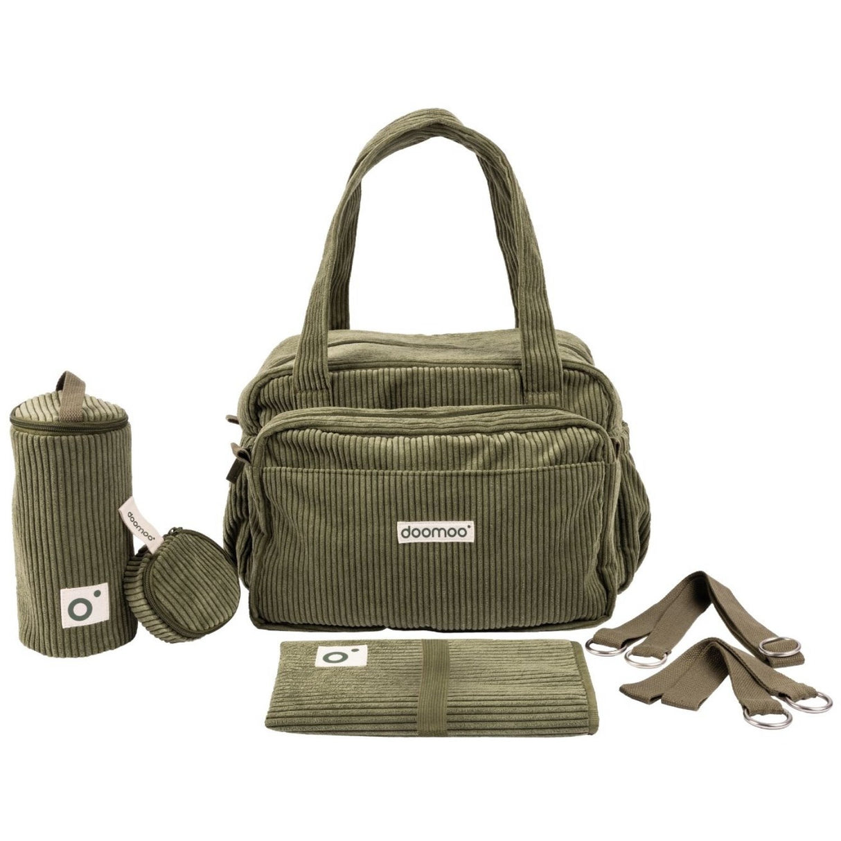 Doomoo Corduroy Khaki Diaper Taske Med 8 Tilbehør