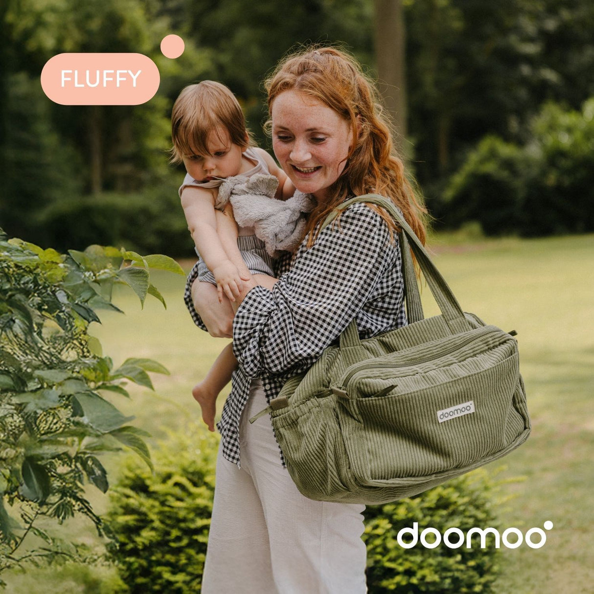 Doomoo Corduroy Khaki Diaper Taske Med 8 Tilbehør