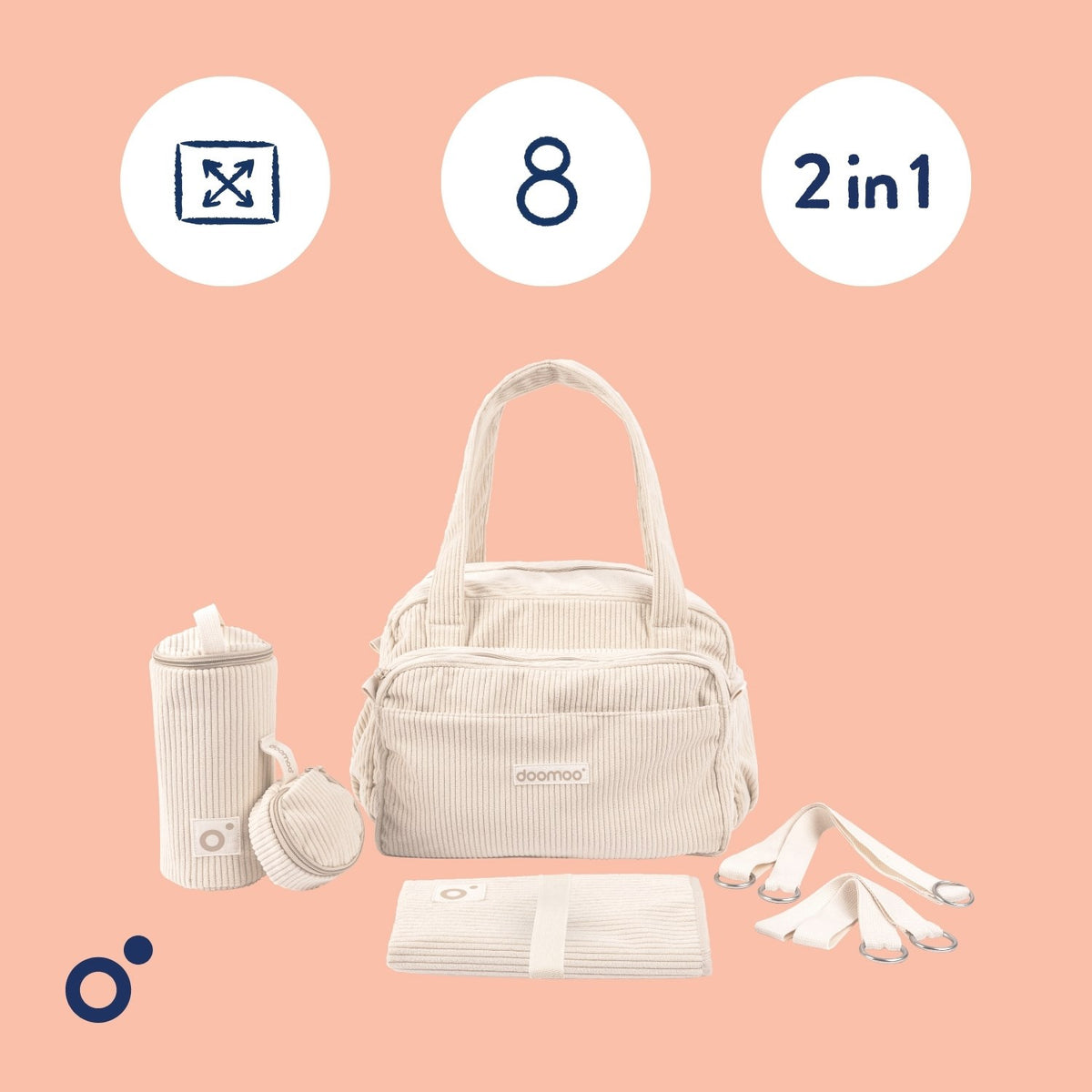 Doomoo Corduroy Sand Diaper Taske Med 8 Tilbehør