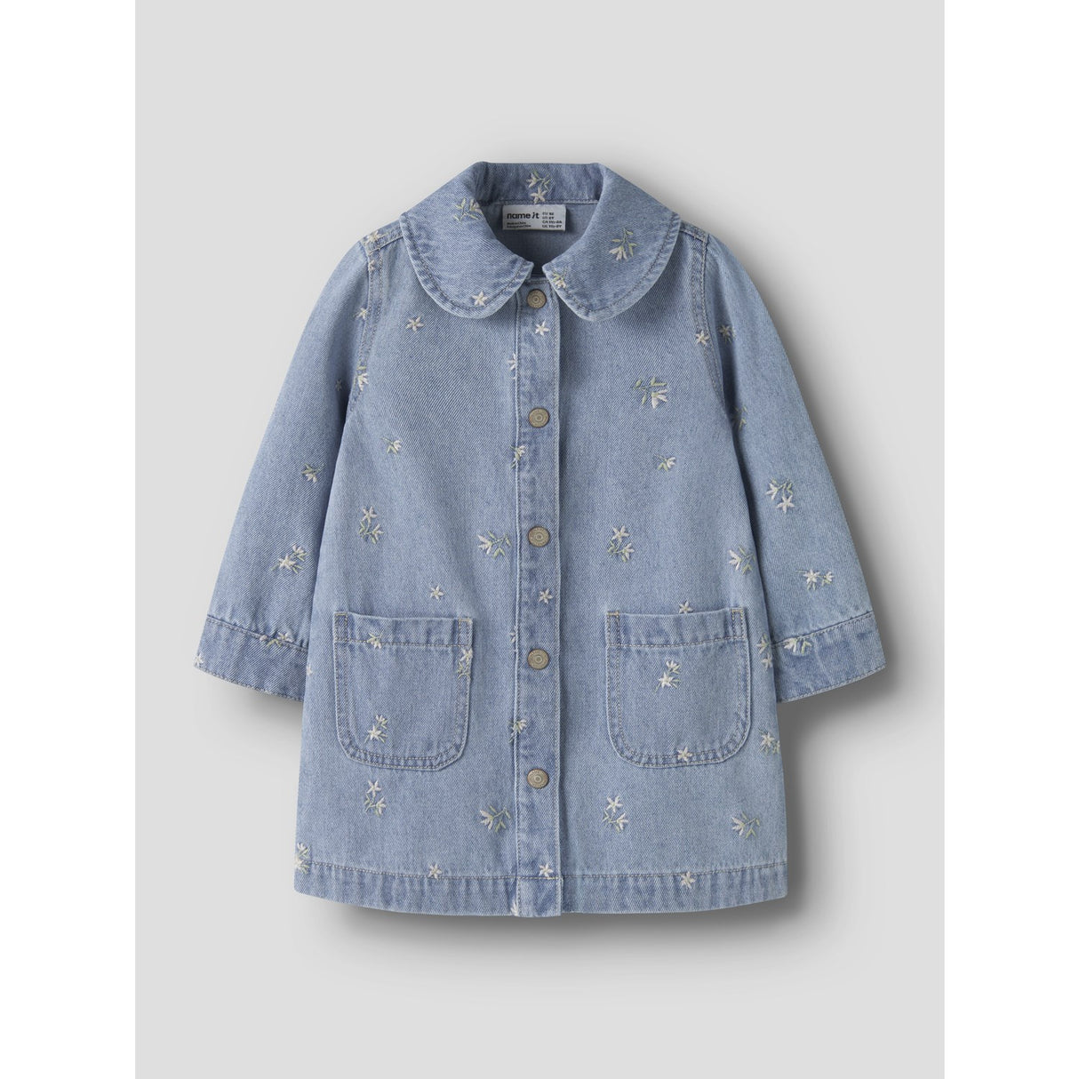 Name It Light Blue Denim Flower Emb Nmfpiper Ls Dnm Kjole 3614-Za