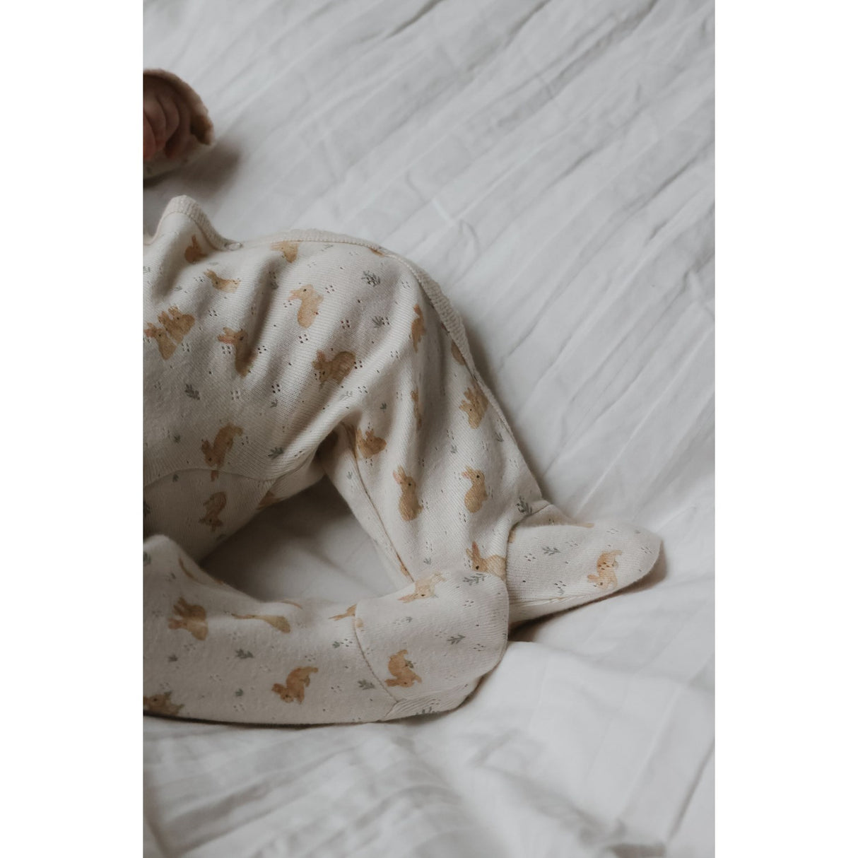 Petit Piao Eggnog Rabbit Aop Ppdio L_S Buksedragt Fold Feet Pointelle Nb