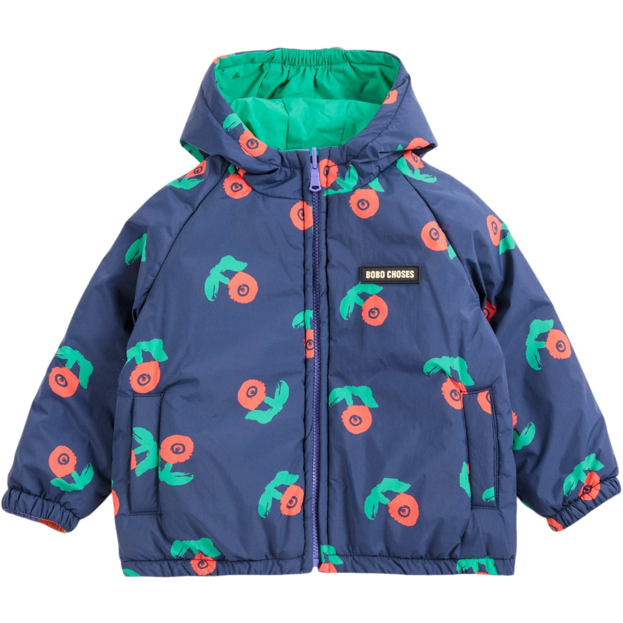 Bobo Choses Navy Blue Stamp Bloom All Over Vendbar Anorak