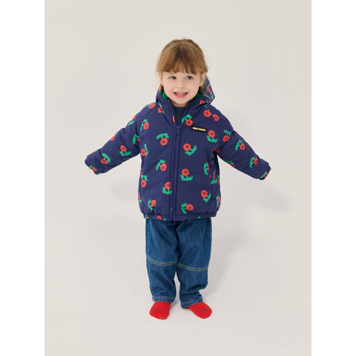 Bobo Choses Navy Blue Stamp Bloom All Over Vendbar Anorak