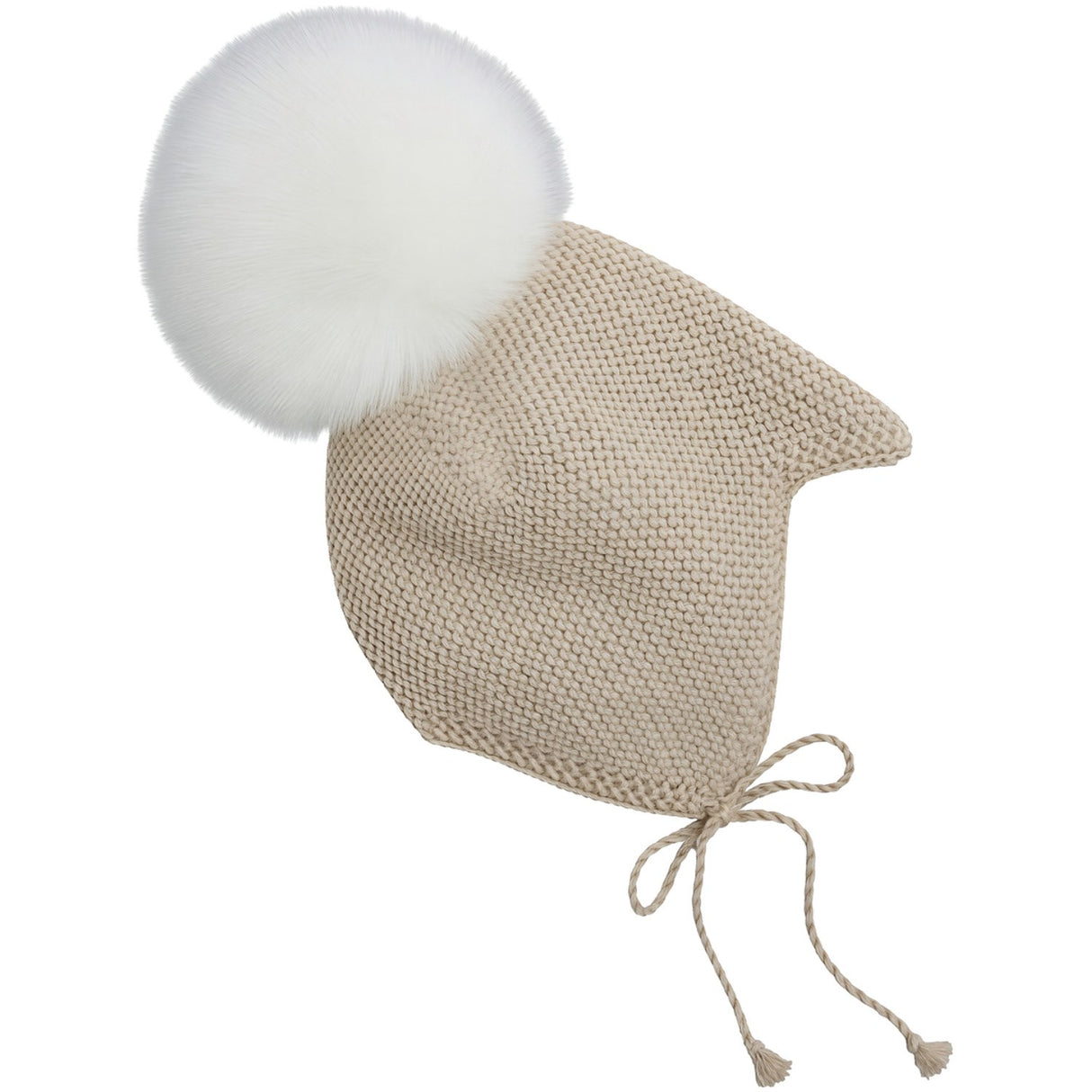 Huttelihut Off-White Bonnet Uld Strik Alpaca Pompom