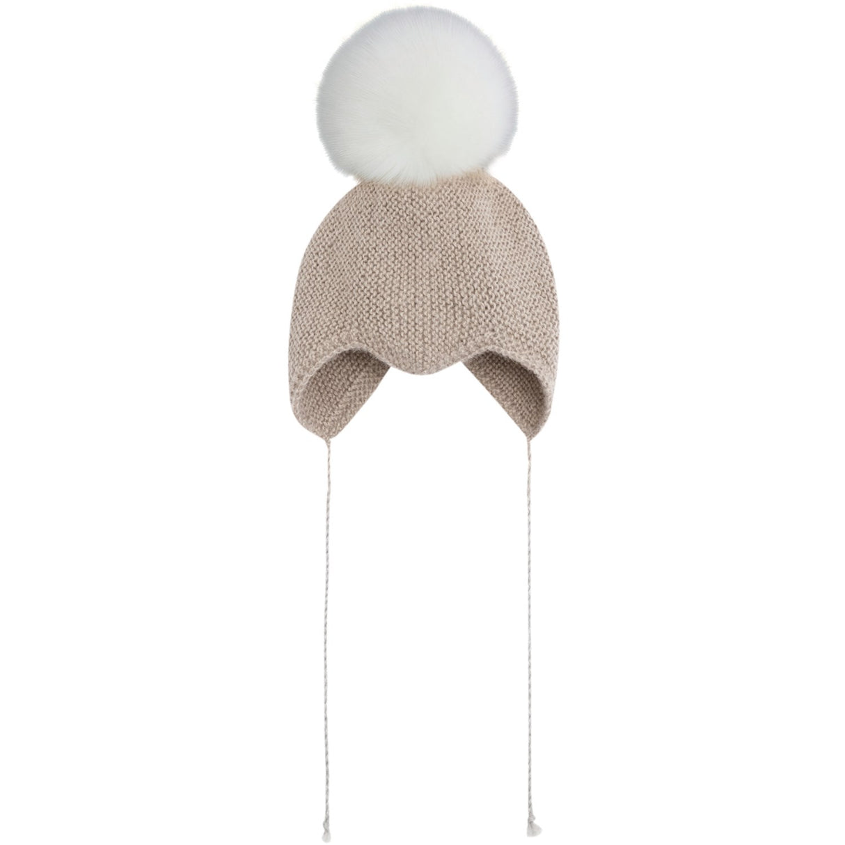 Huttelihut Off-White Bonnet Uld Strik Alpaca Pompom