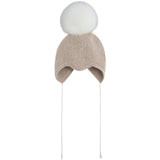 Huttelihut Off-White Bonnet Uld Strik Alpaca Pompom