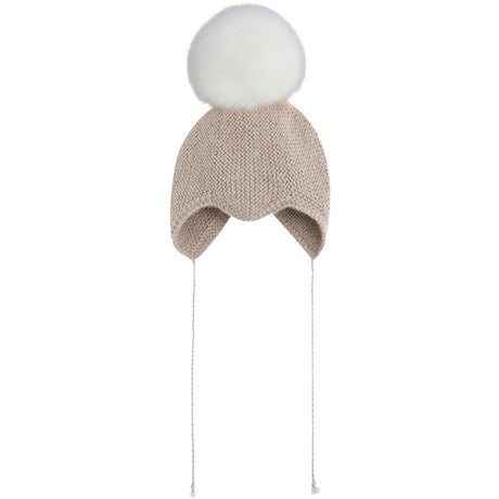 Huttelihut Off-White Bonnet Uld Strik Alpaca Pompom