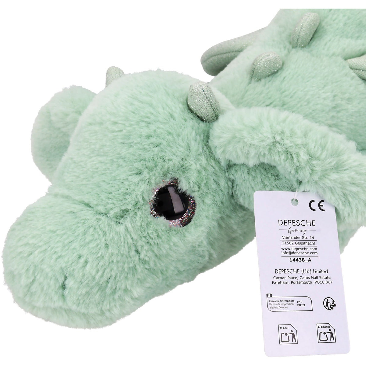 Dino World + Action Light Green Snukis Drage Plys Med Guld Glitter Vinger 65 Cm