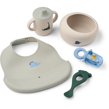 LIEWOOD Dino Roar / Dove Blue Mileah Baby Mealtime Sæt